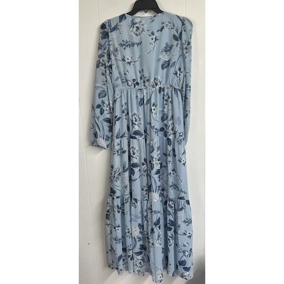 NWT Sugarlips Light Blue Floral Sheer Sleeves Maxi Dress XS - Picture 3 of 5
